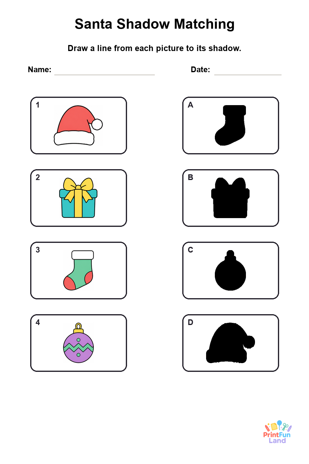 Santa Matching Games for Preschoolers printable page 5