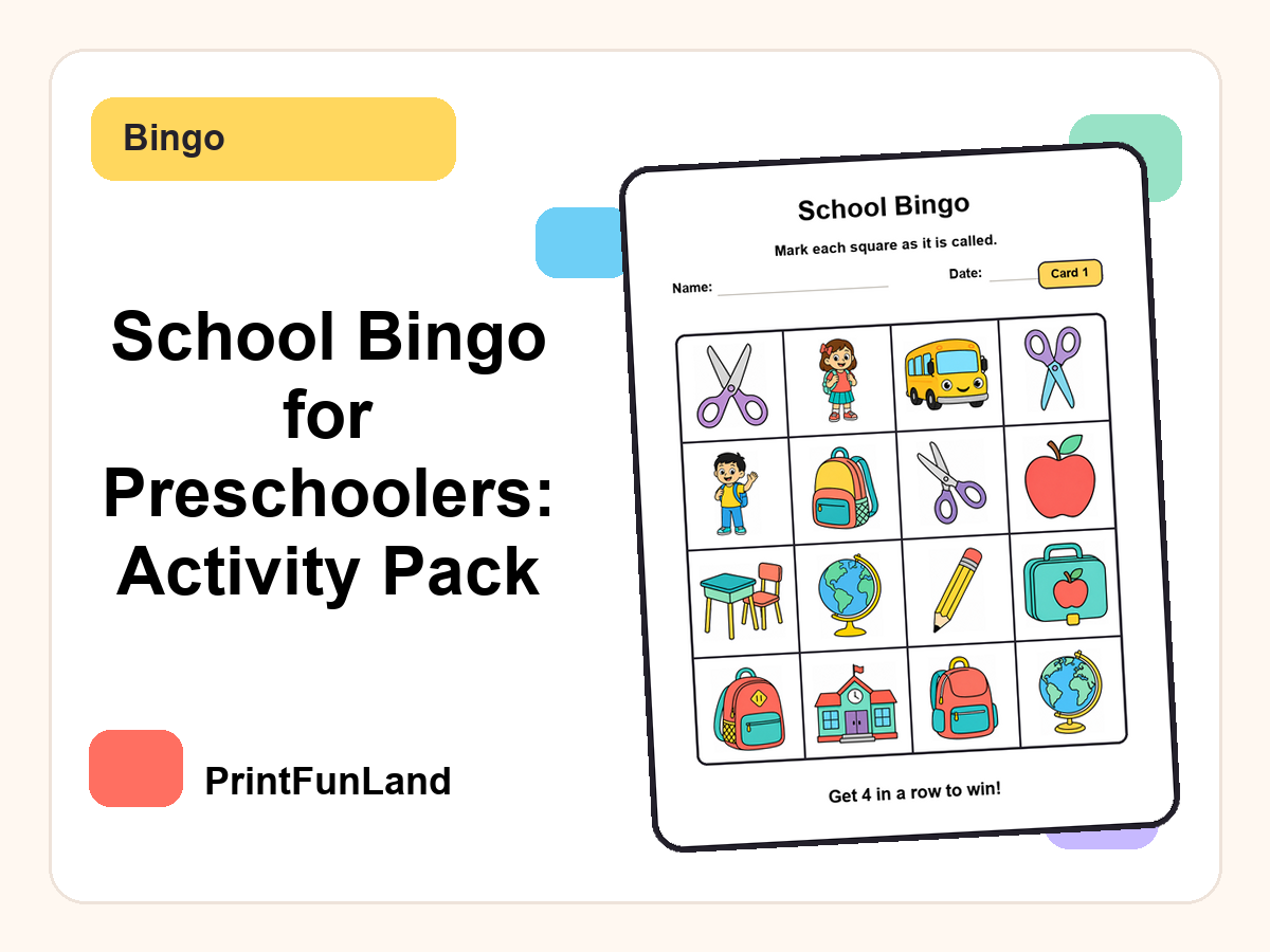 School Bingo for Preschoolers printable preview