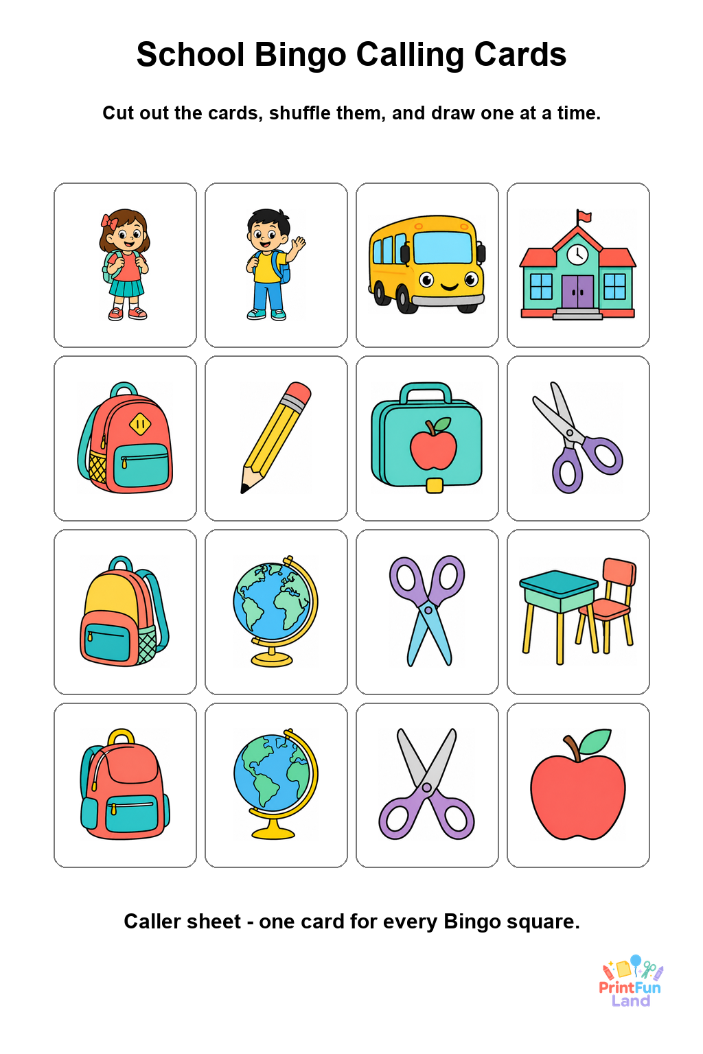 School Bingo for Preschoolers printable page 9
