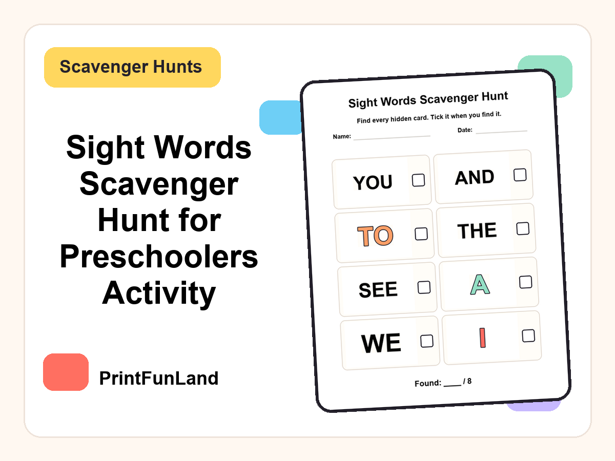 Sight Words Scavenger Hunt for Preschoolers printable preview