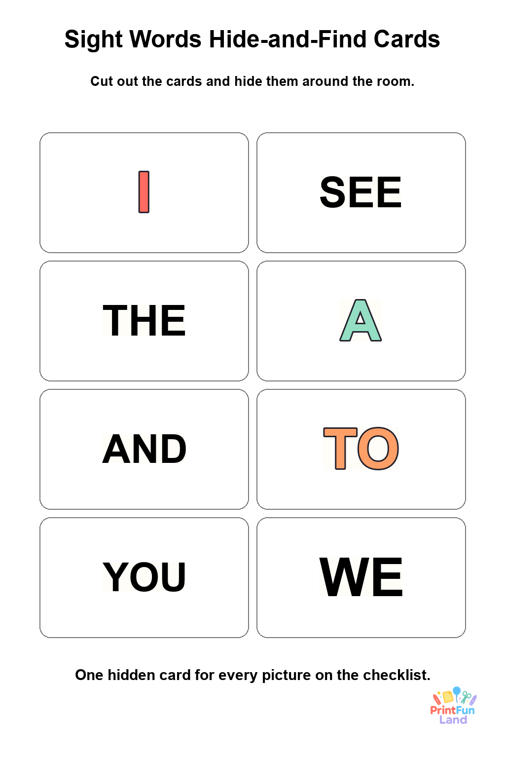 Sight Words Scavenger Hunt for Preschoolers printable page 2