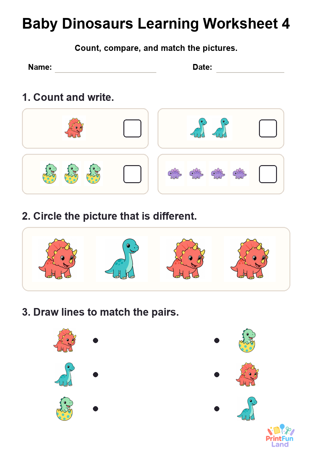 Baby Dinosaurs Worksheets for Preschoolers printable page 4