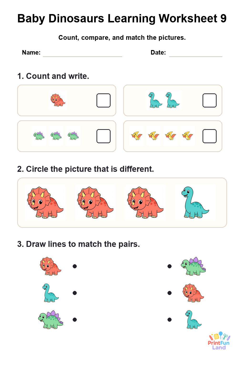 Baby Dinosaurs Worksheets for Preschoolers printable page 9