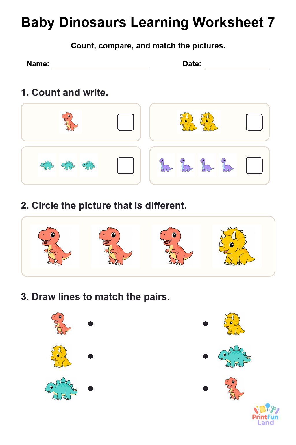 Baby Dinosaurs Worksheets for Preschoolers printable page 7