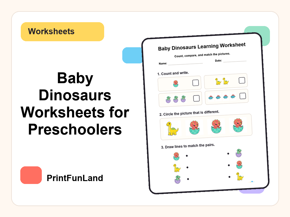 Baby Dinosaurs Worksheets for Preschoolers printable preview