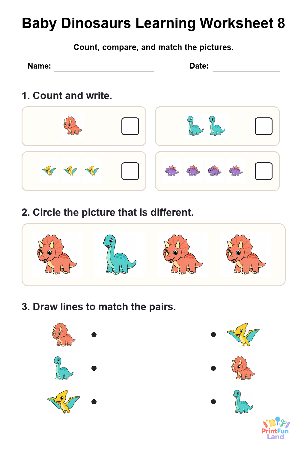 Baby Dinosaurs Worksheets for Preschoolers printable page 8