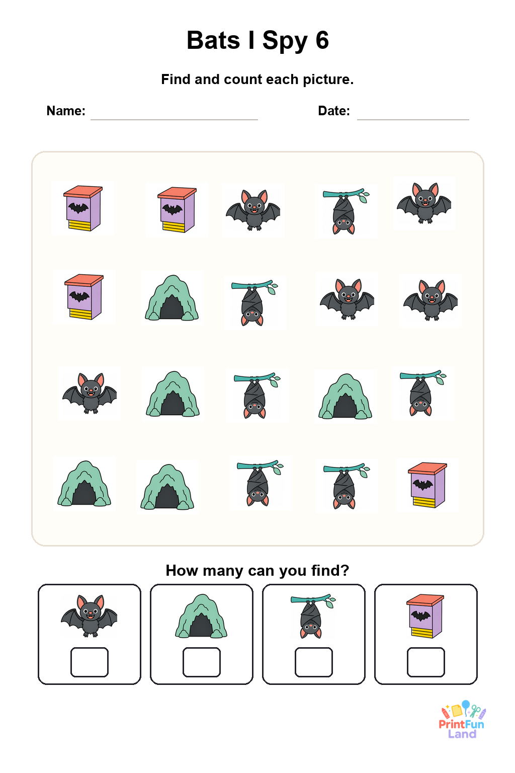 Bats I Spy for Preschoolers printable page 6