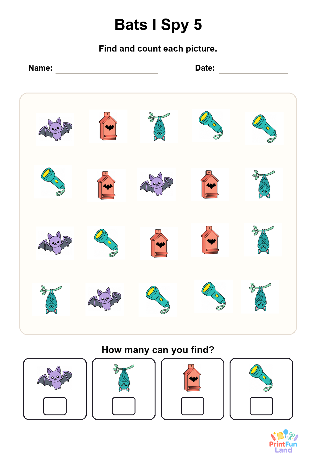 Bats I Spy for Preschoolers printable page 5