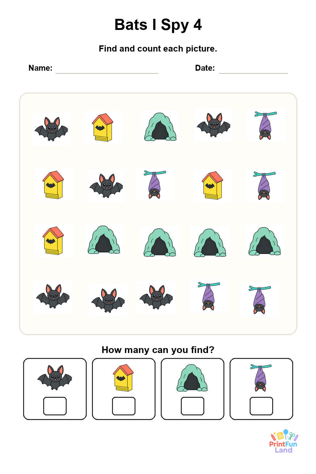 Bats I Spy for Preschoolers printable page 4