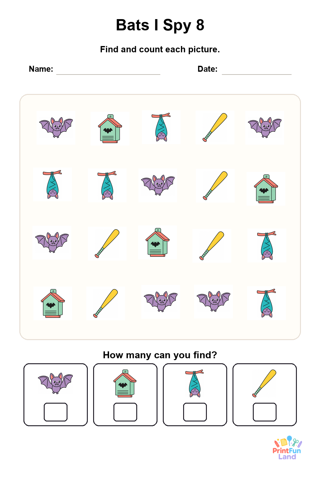 Bats I Spy for Preschoolers printable page 8