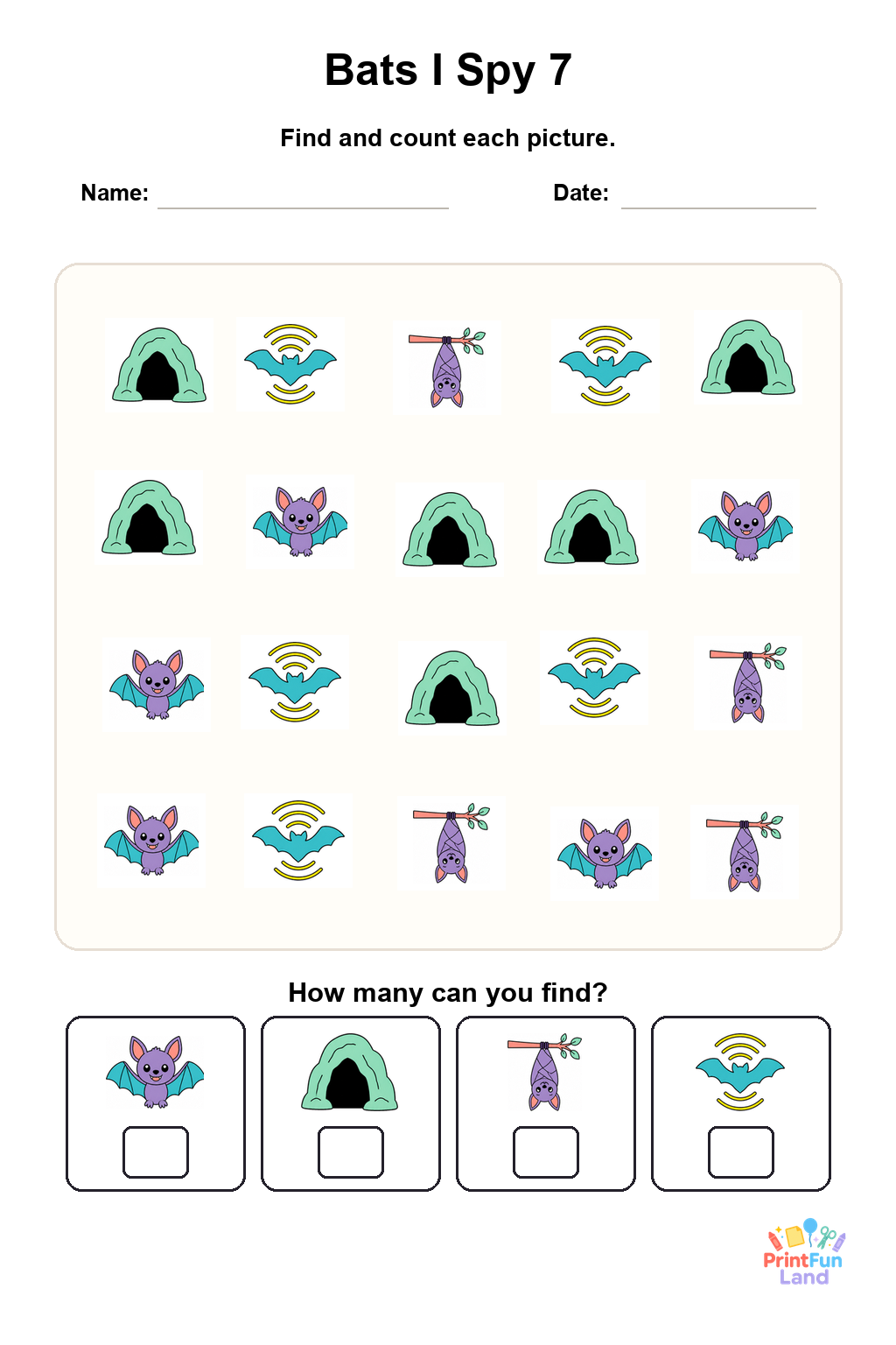 Bats I Spy for Preschoolers printable page 7