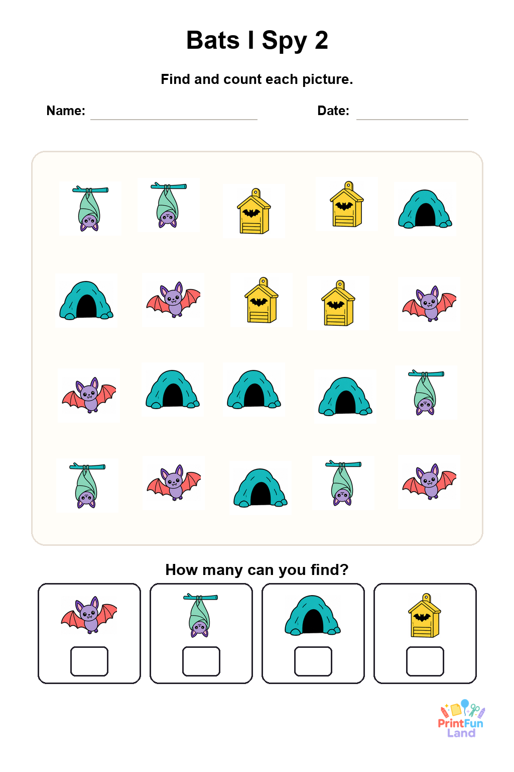 Bats I Spy for Preschoolers printable page 2