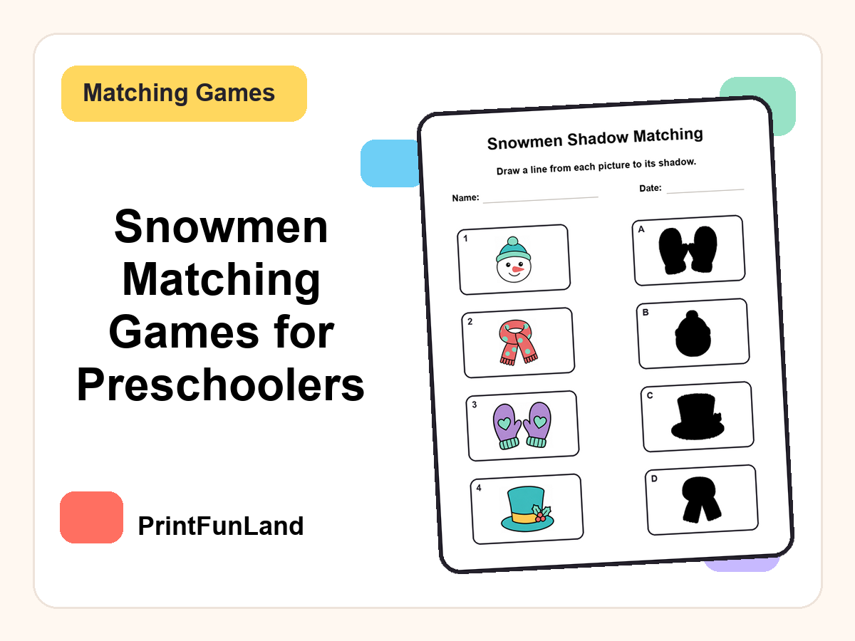Snowmen Matching Games for Preschoolers printable preview