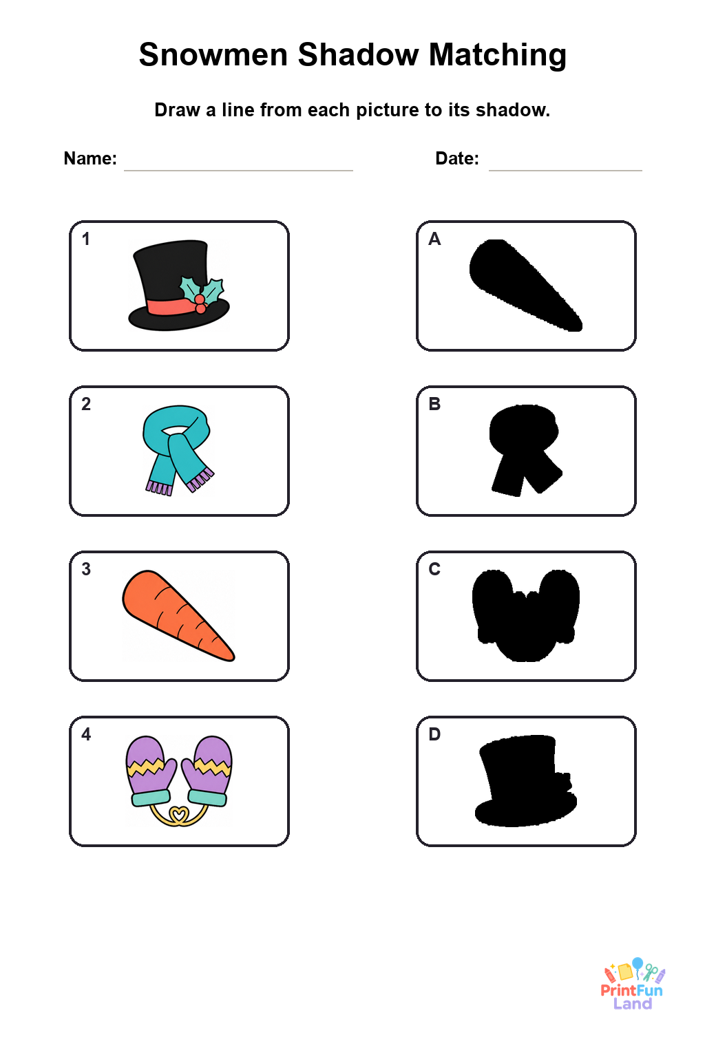 Snowmen Matching Games for Preschoolers printable page 5