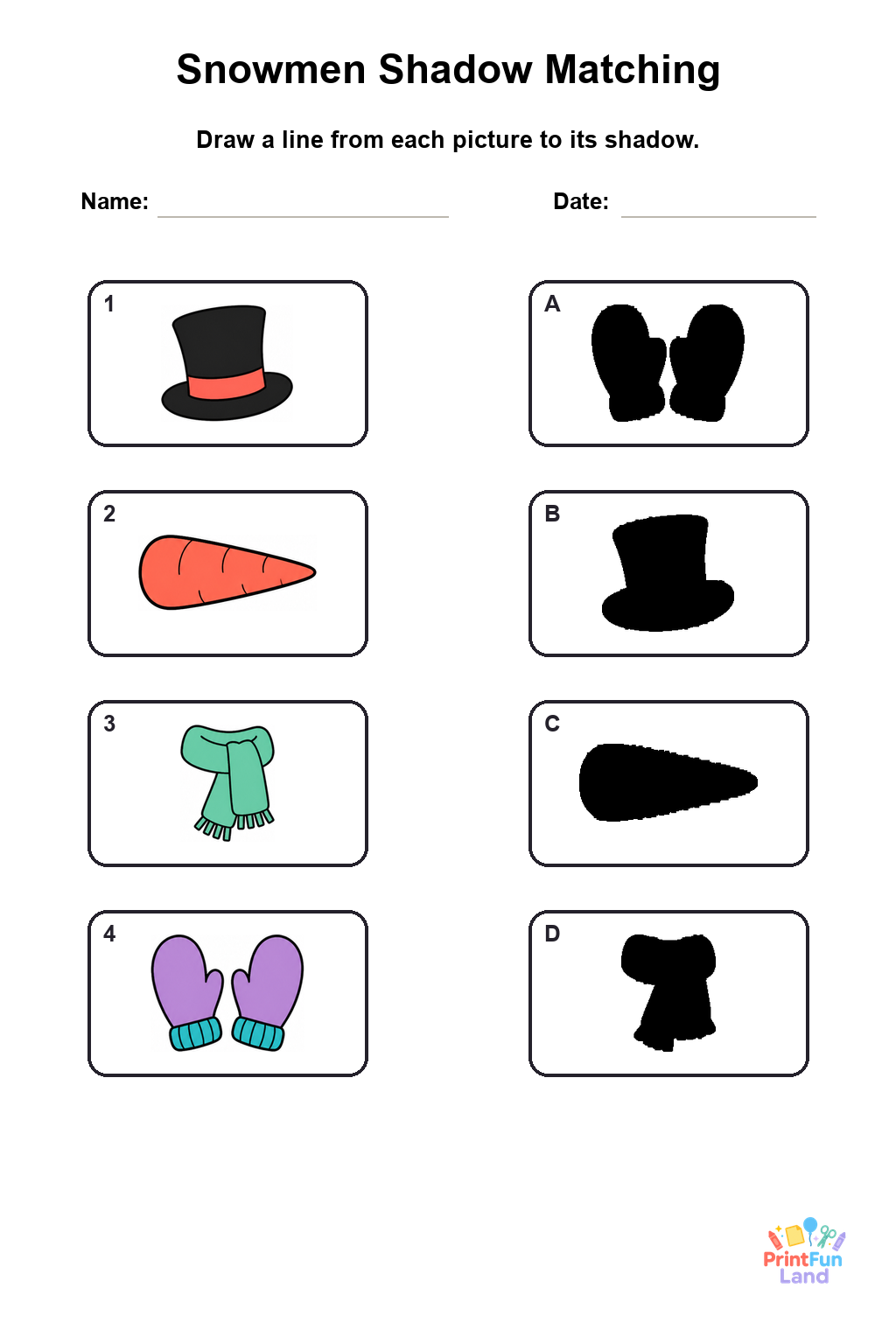 Snowmen Matching Games for Preschoolers printable page 4
