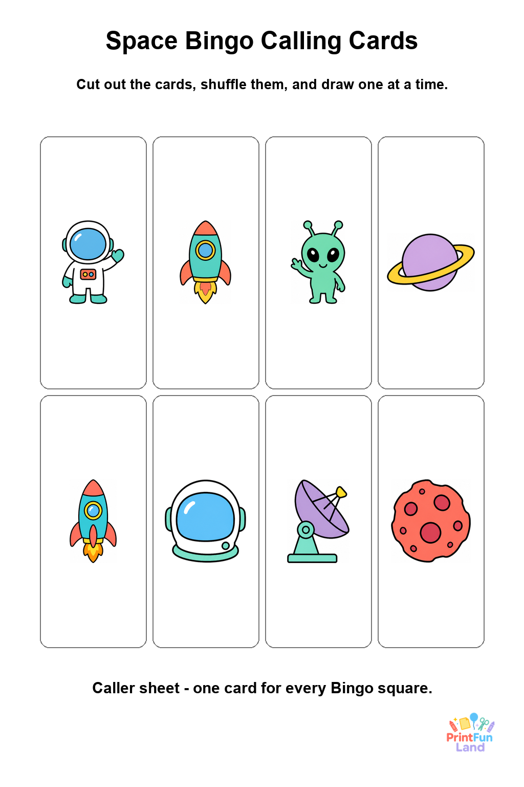 Space Bingo for Preschoolers printable page 9