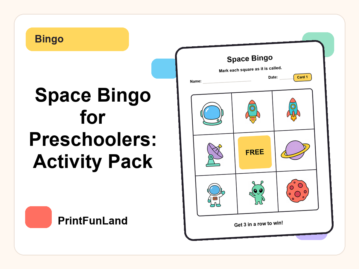 Space Bingo for Preschoolers printable preview
