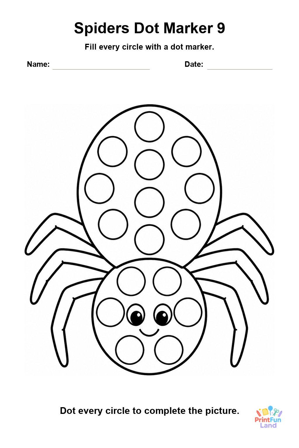 Spiders Dot Marker Pages for Preschoolers printable page 9