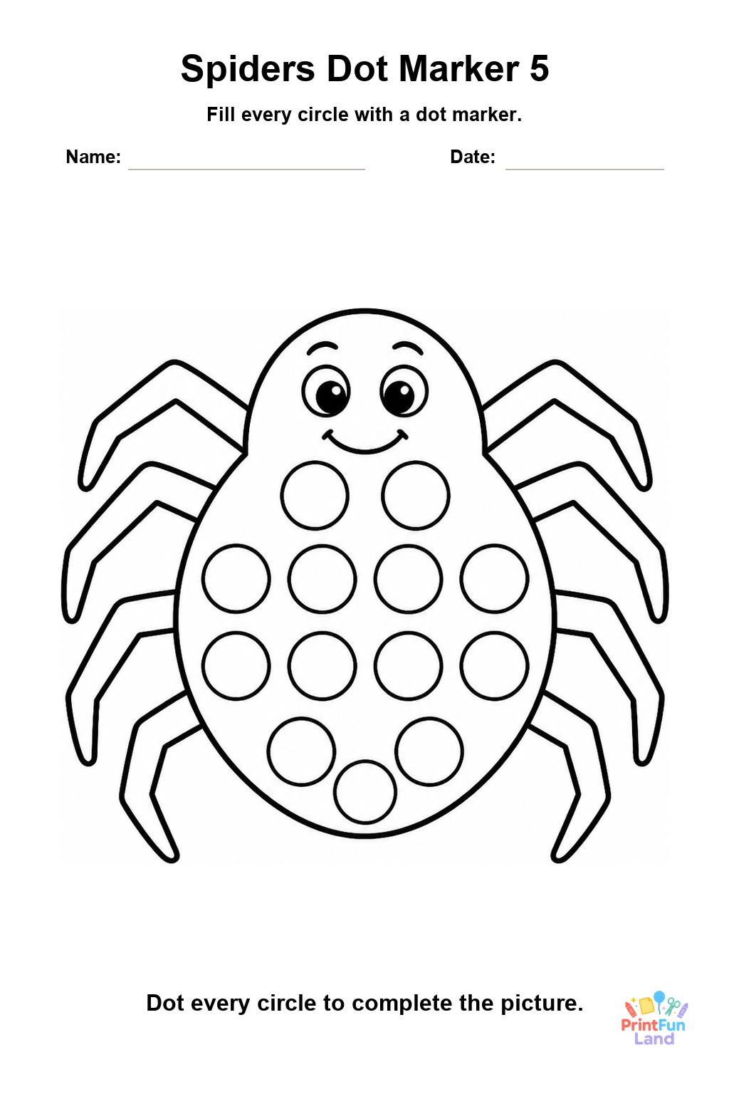Spiders Dot Marker Pages for Preschoolers printable page 5