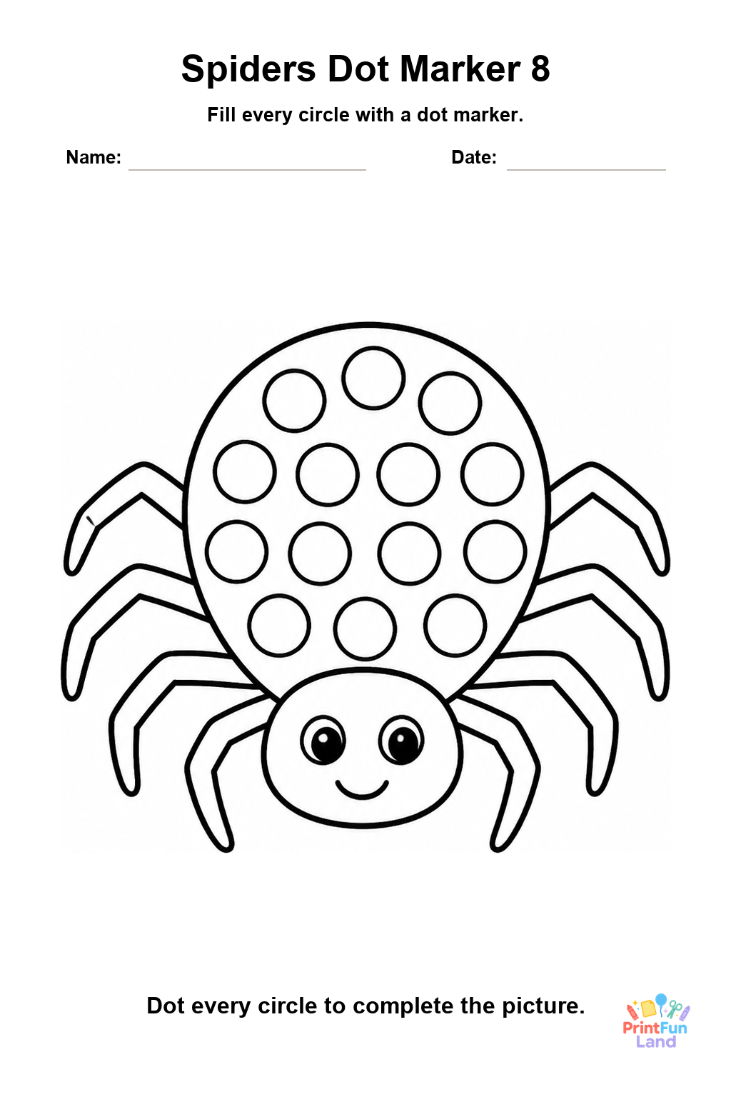 Spiders Dot Marker Pages for Preschoolers printable page 8