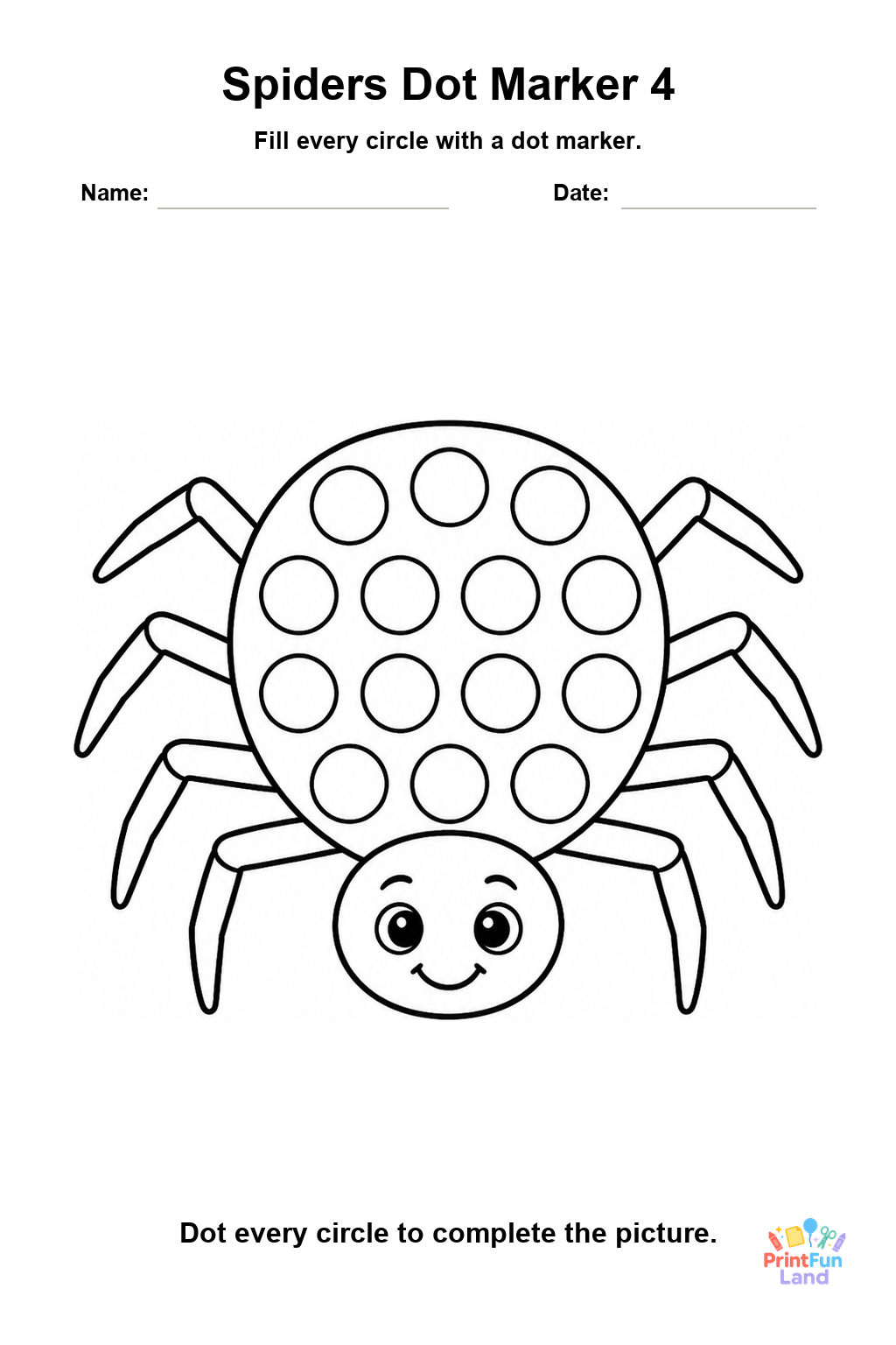 Spiders Dot Marker Pages for Preschoolers printable page 4