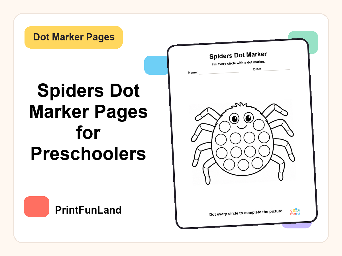 Spiders Dot Marker Pages for Preschoolers printable preview