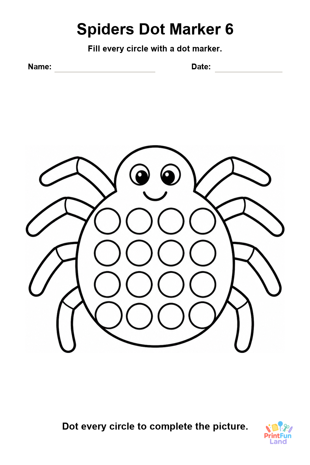 Spiders Dot Marker Pages for Preschoolers printable page 6