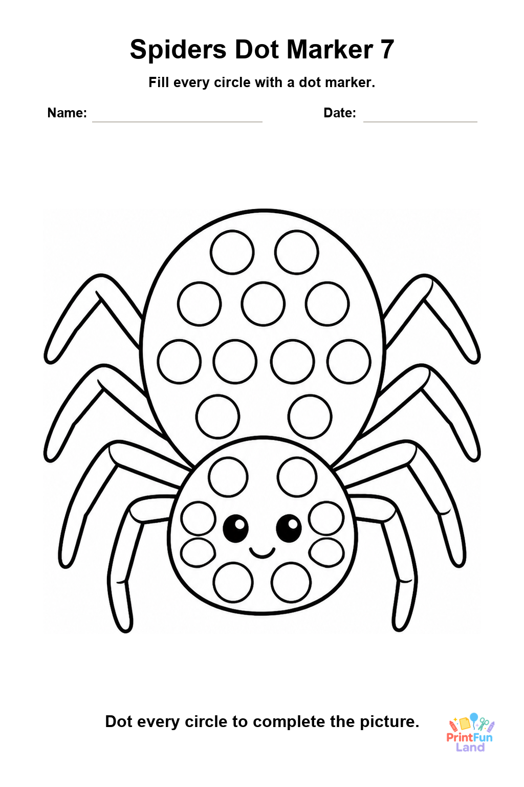Spiders Dot Marker Pages for Preschoolers printable page 7