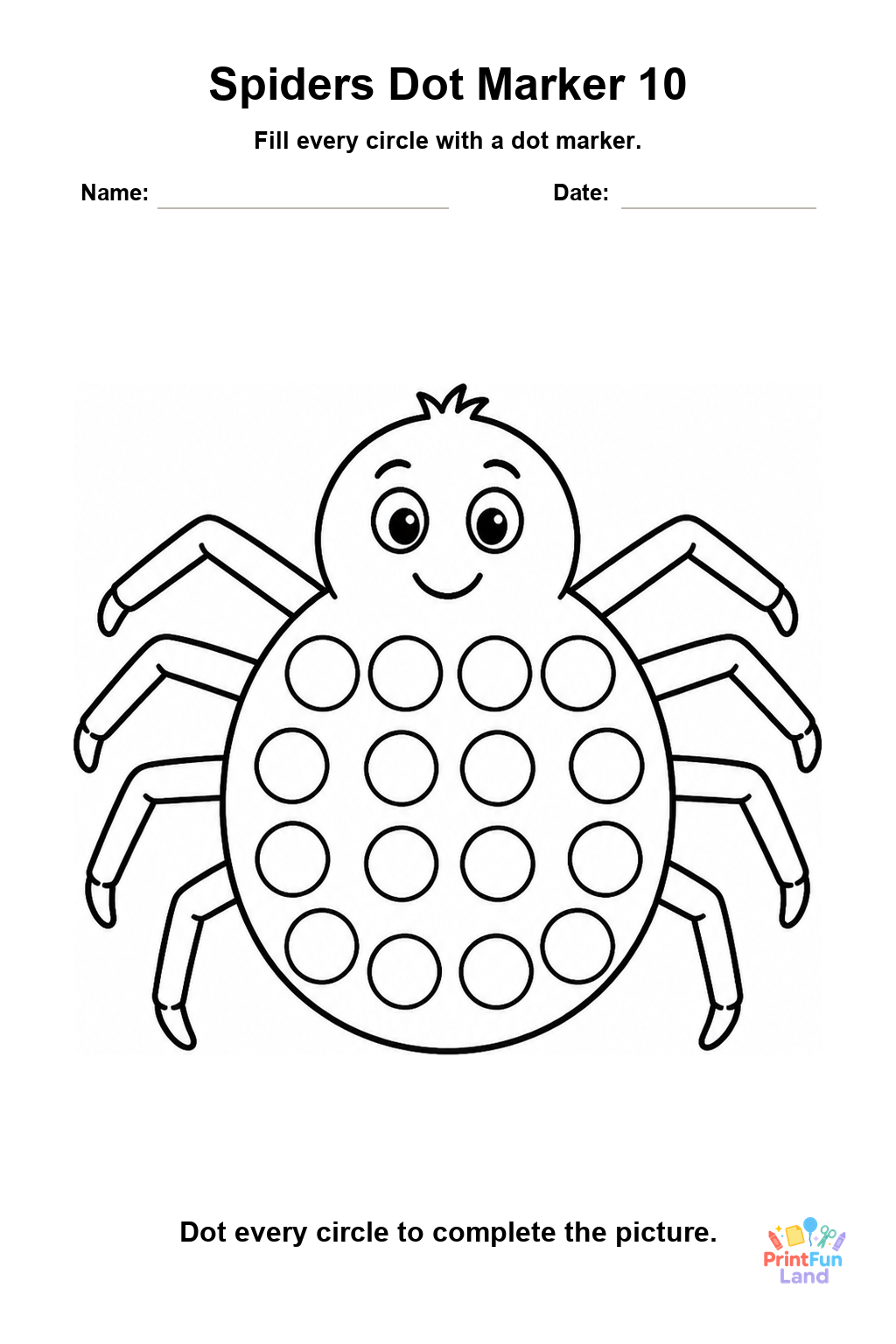 Spiders Dot Marker Pages for Preschoolers printable page 10