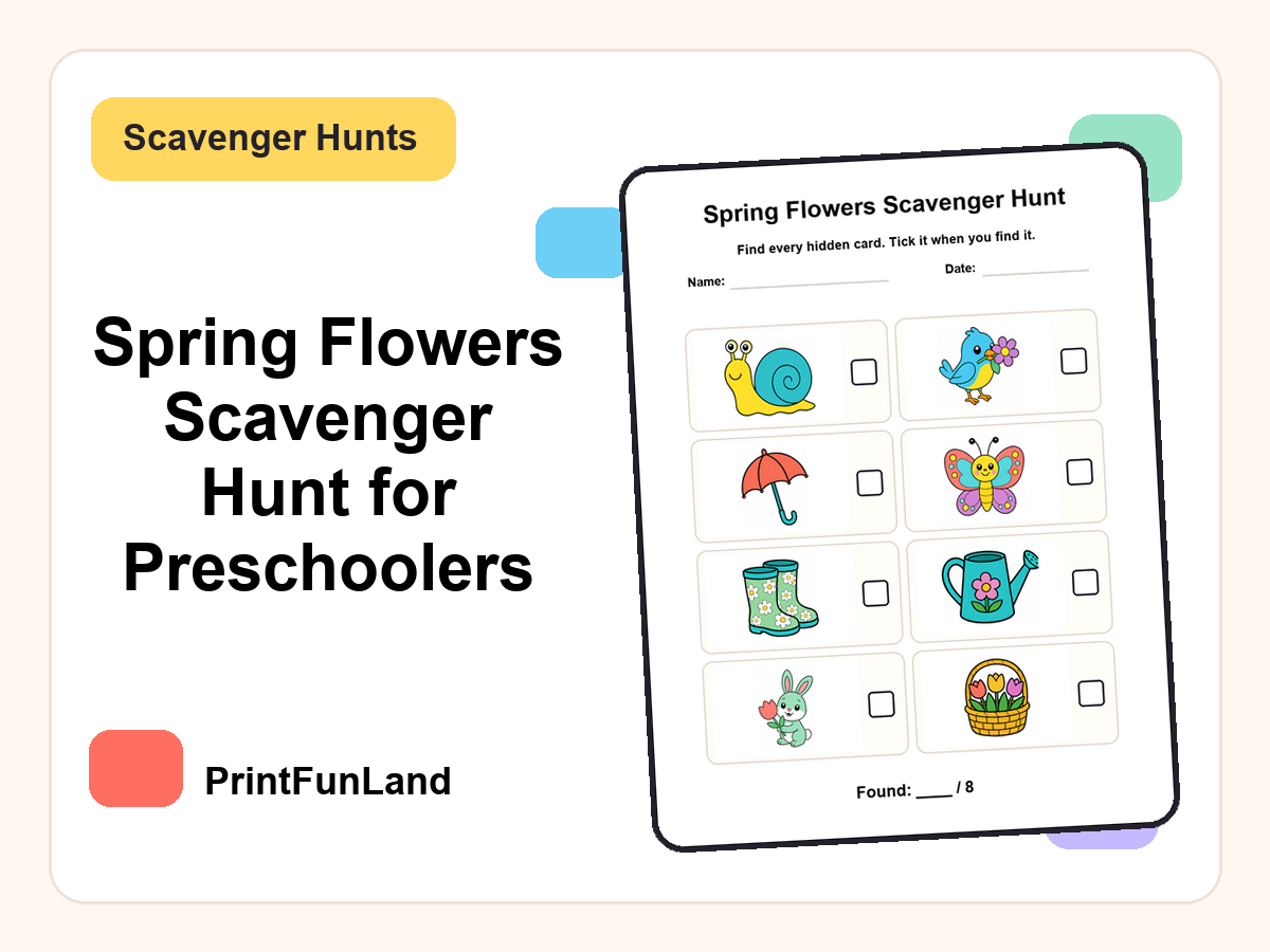 Spring Flowers Scavenger Hunt for Preschoolers printable preview