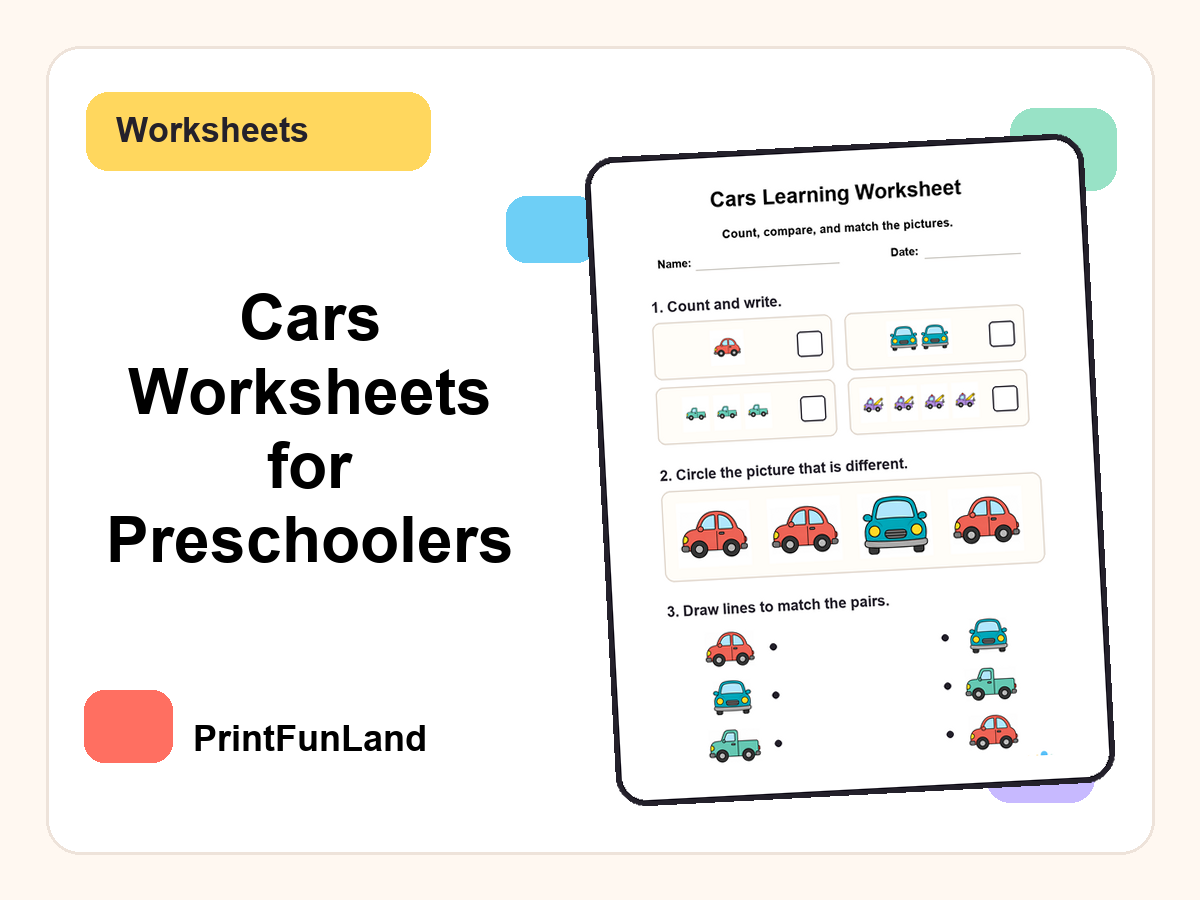 Cars Worksheets for Preschoolers printable preview