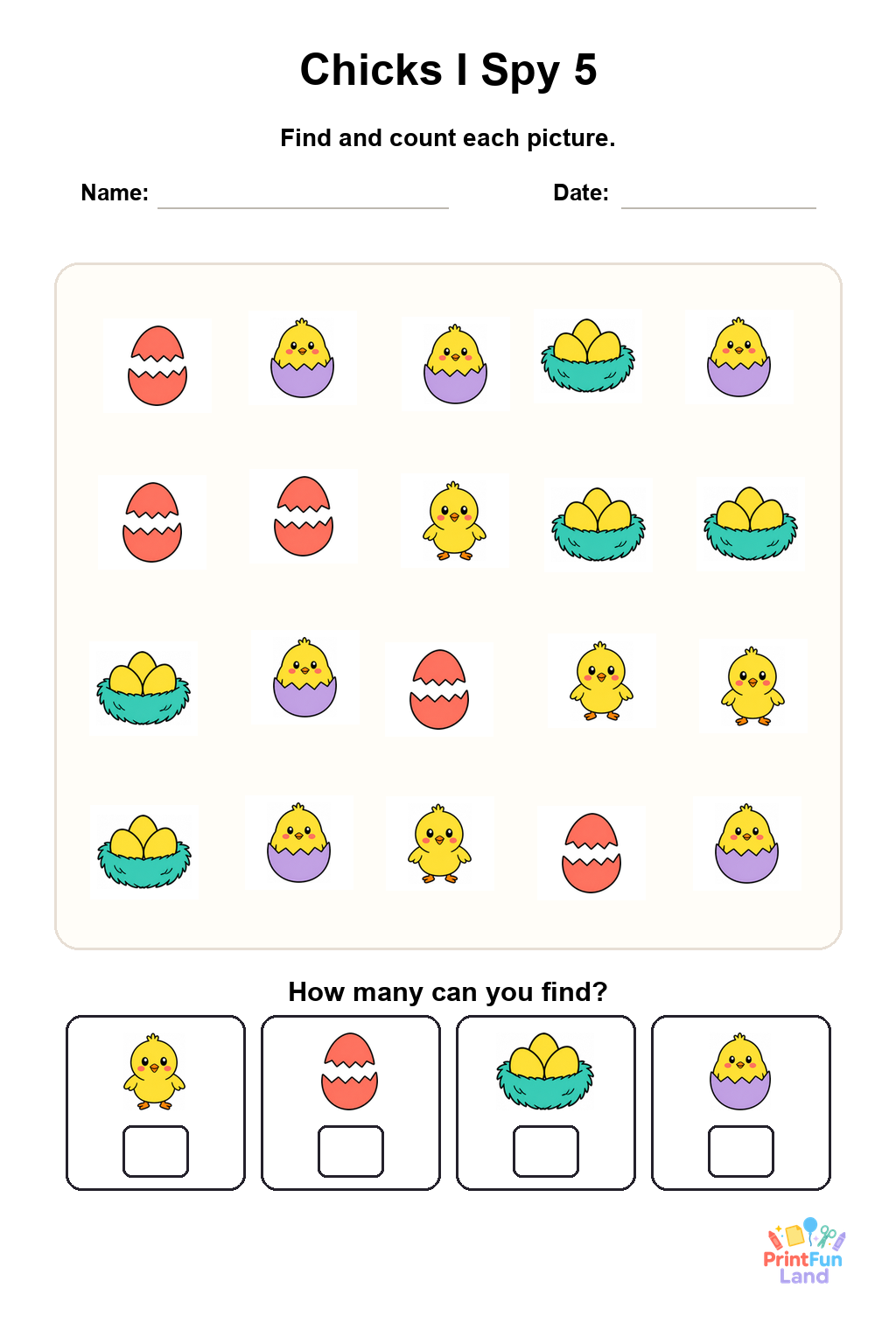 Chicks I Spy for Preschoolers printable page 5