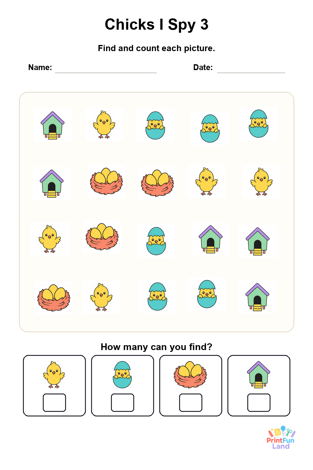 Chicks I Spy for Preschoolers printable page 3