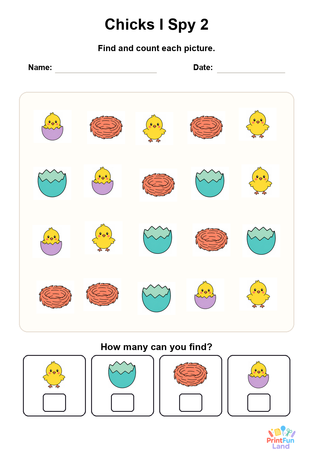 Chicks I Spy for Preschoolers printable page 2