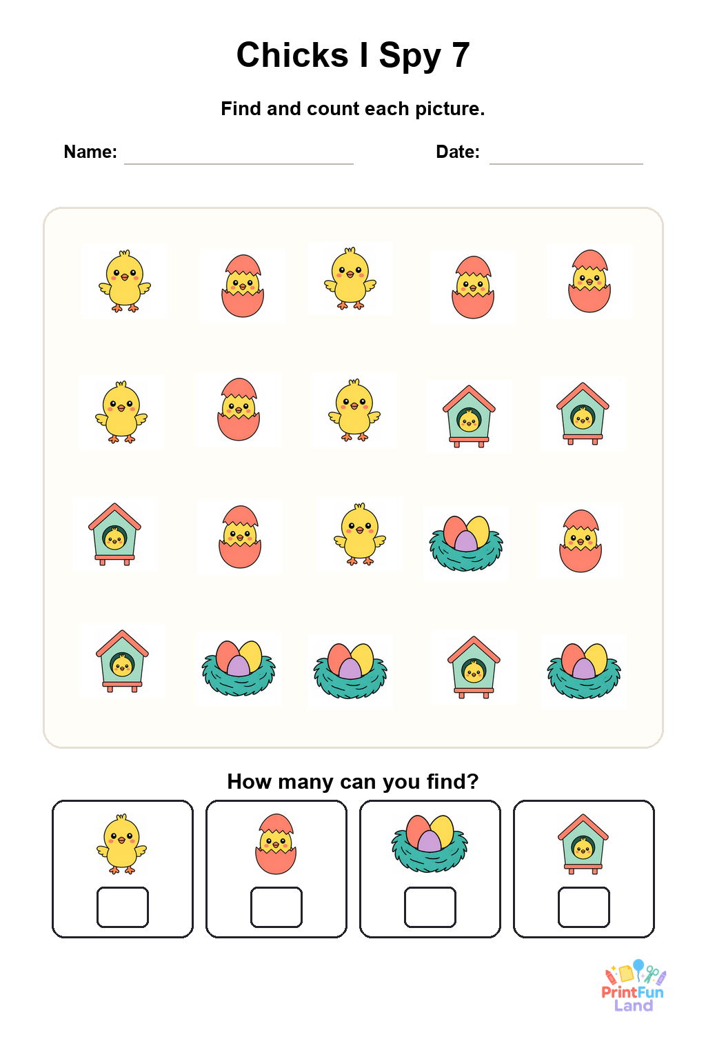 Chicks I Spy for Preschoolers printable page 7