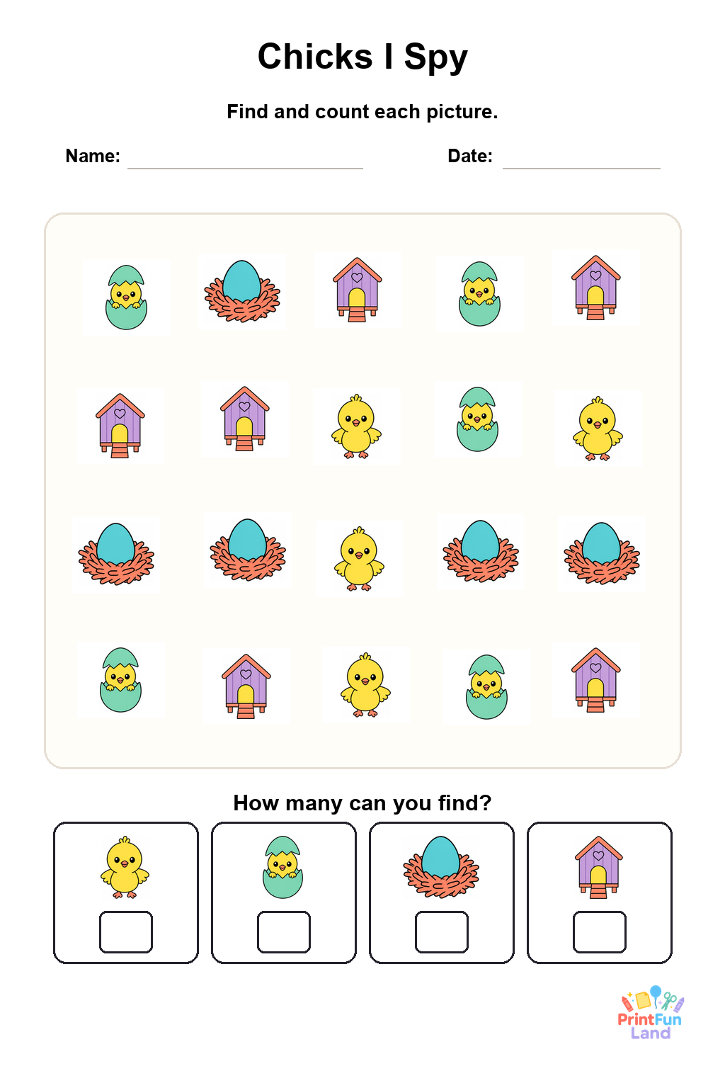 Chicks I Spy for Preschoolers printable page 1