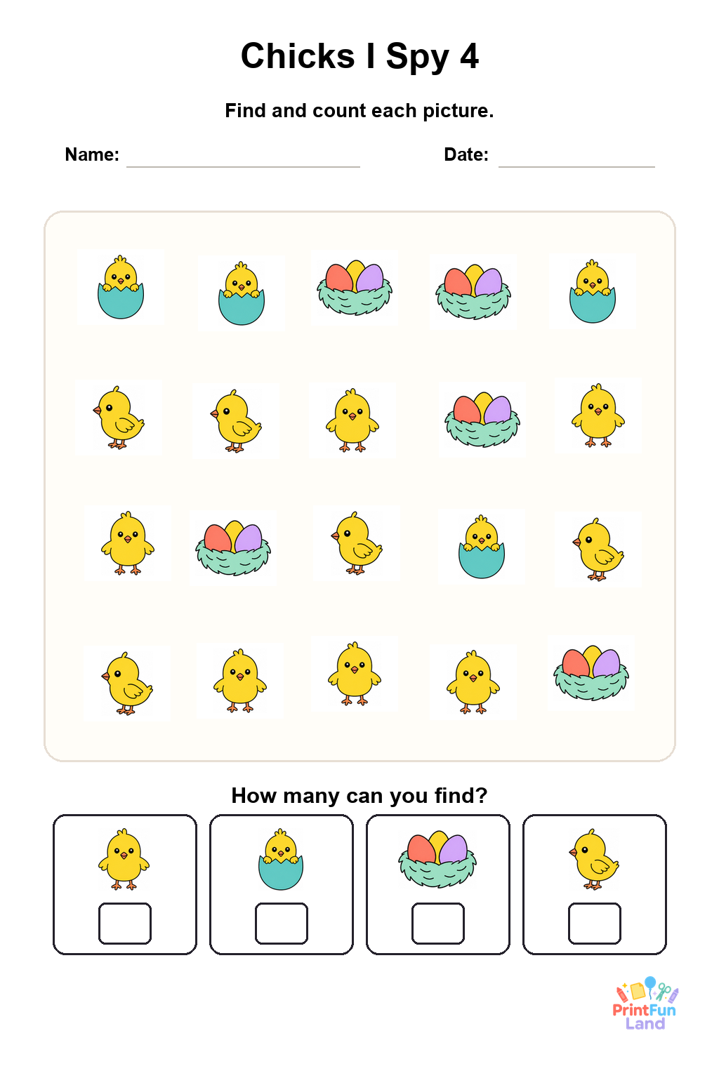 Chicks I Spy for Preschoolers printable page 4