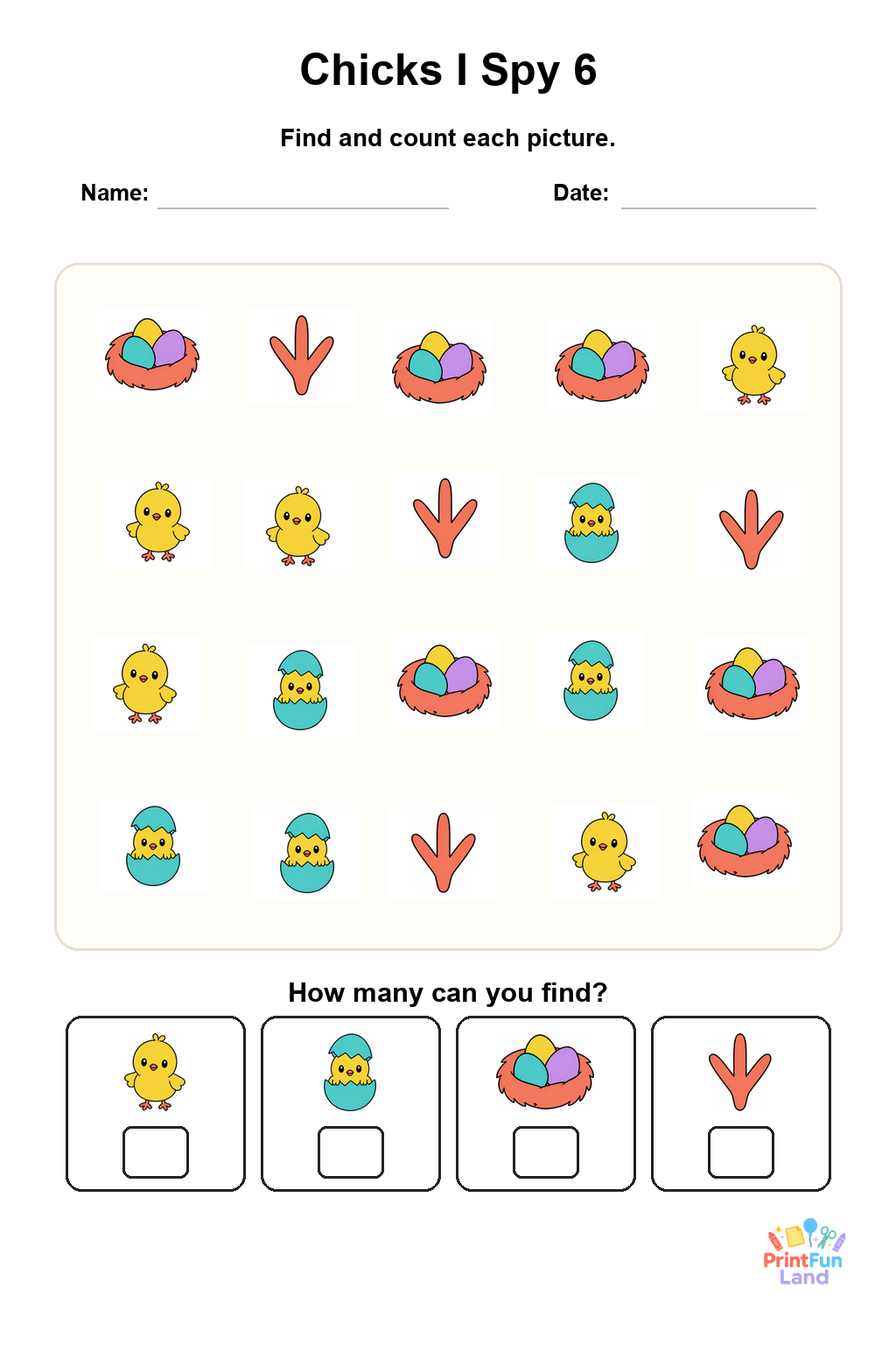 Chicks I Spy for Preschoolers printable page 6
