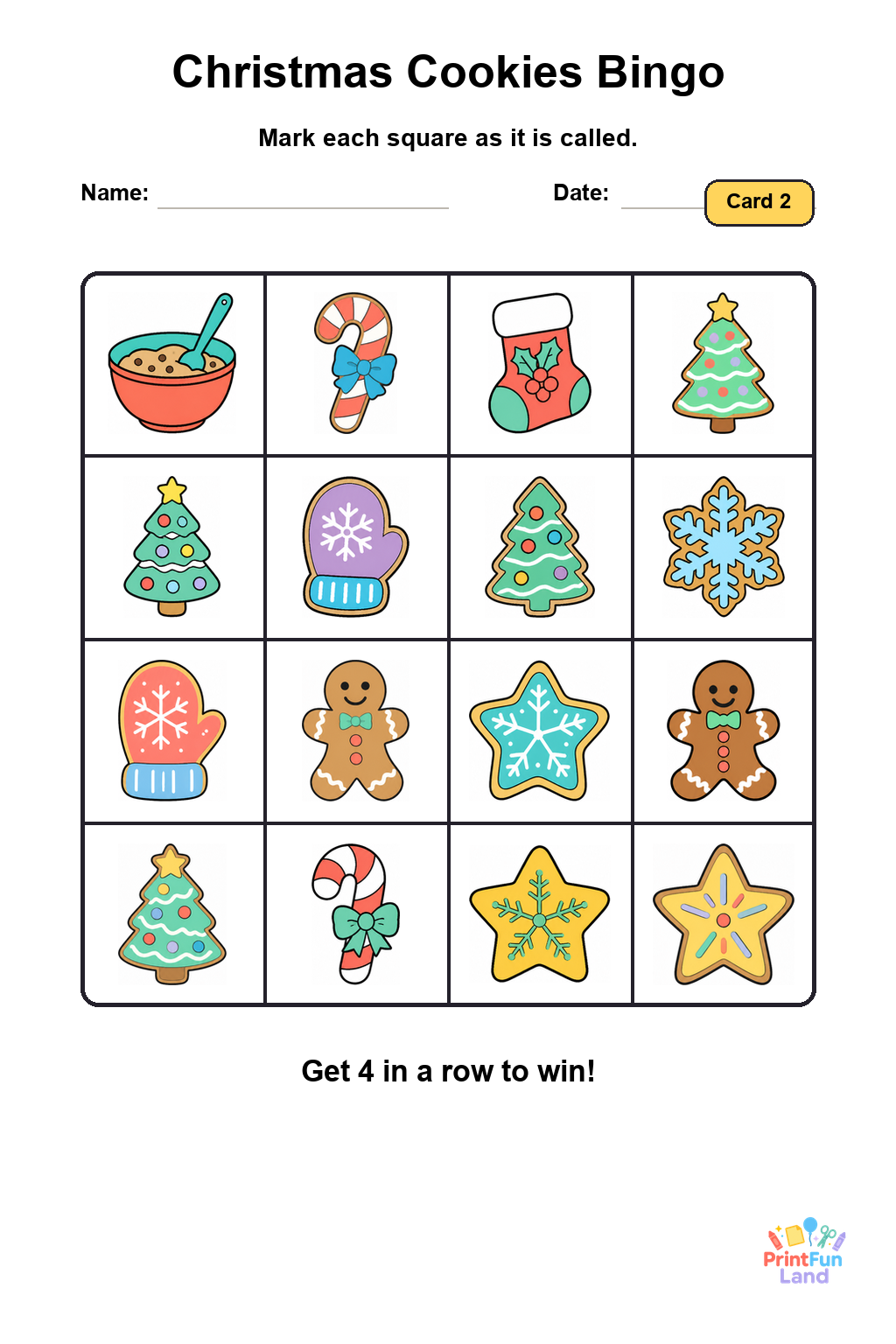 Christmas Cookies Bingo for Preschoolers printable page 2