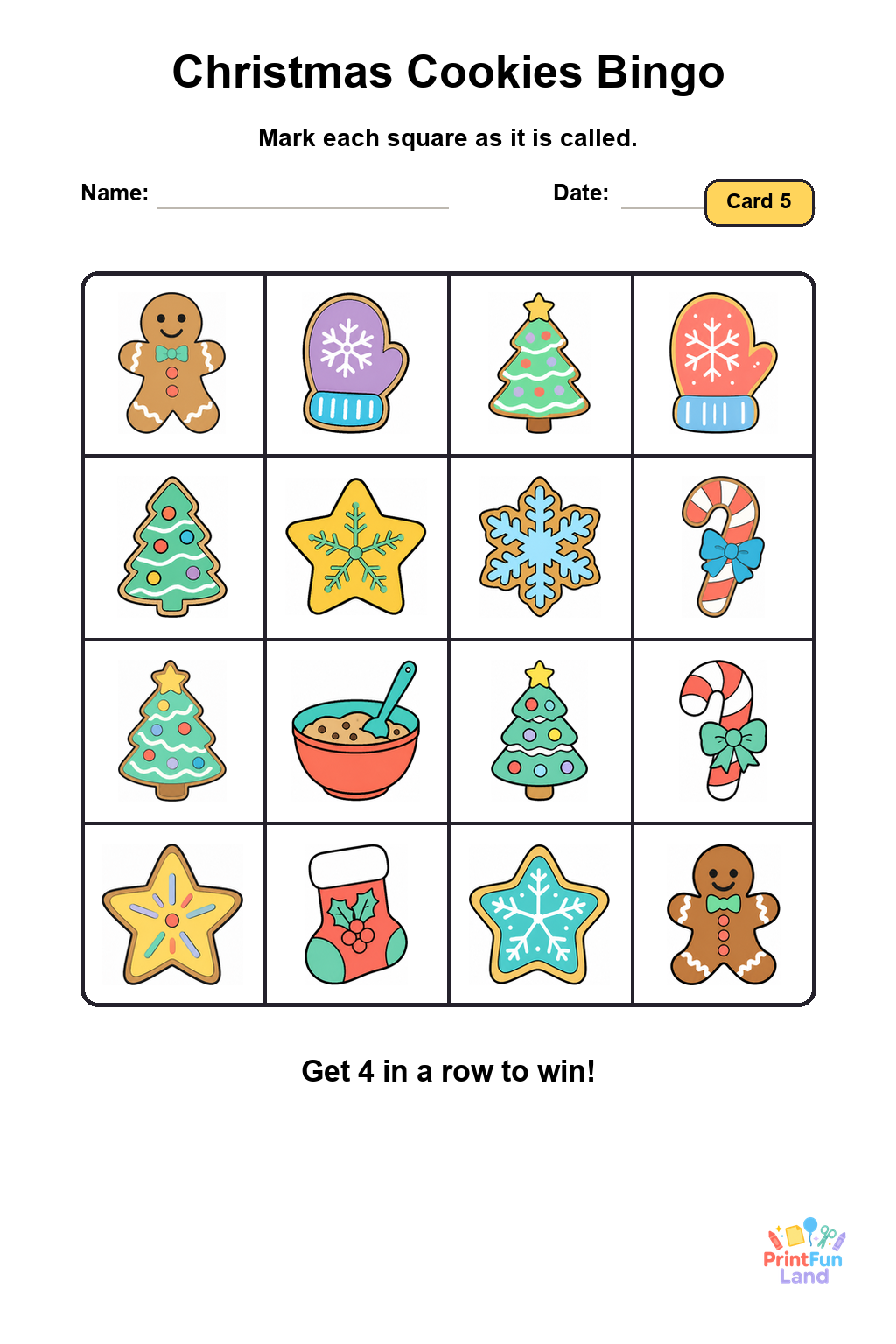 Christmas Cookies Bingo for Preschoolers printable page 5