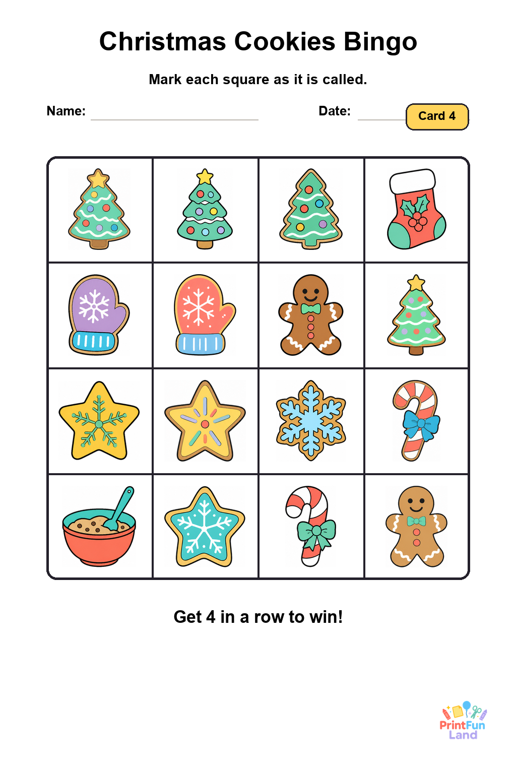 Christmas Cookies Bingo for Preschoolers printable page 4