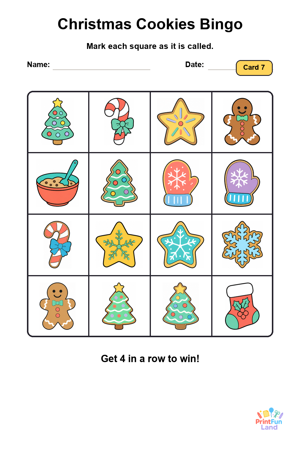 Christmas Cookies Bingo for Preschoolers printable page 7