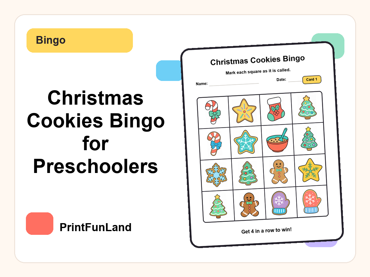 Christmas Cookies Bingo for Preschoolers printable preview
