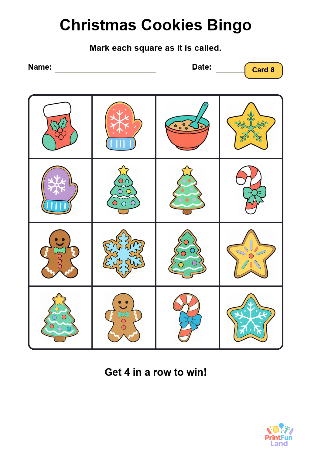 Christmas Cookies Bingo for Preschoolers printable page 8