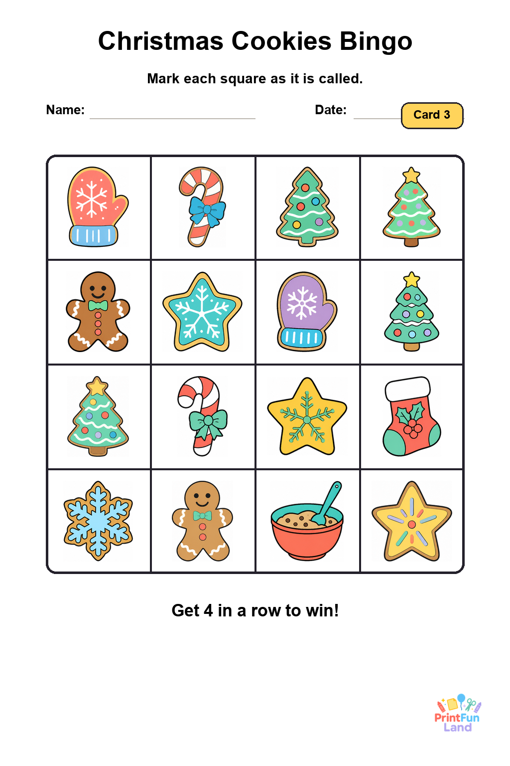 Christmas Cookies Bingo for Preschoolers printable page 3