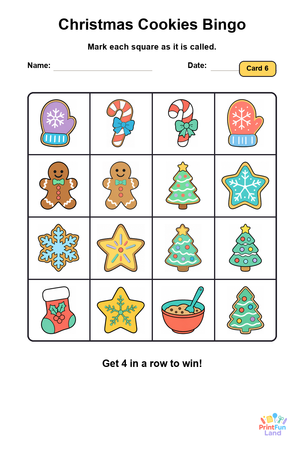 Christmas Cookies Bingo for Preschoolers printable page 6