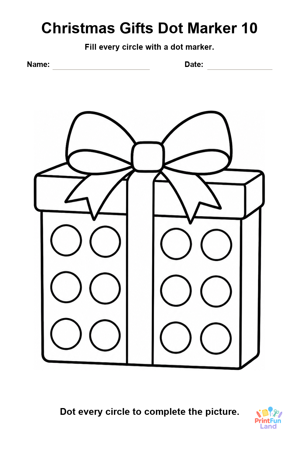 Christmas Gifts Dot Marker Pages for Preschoolers printable page 10