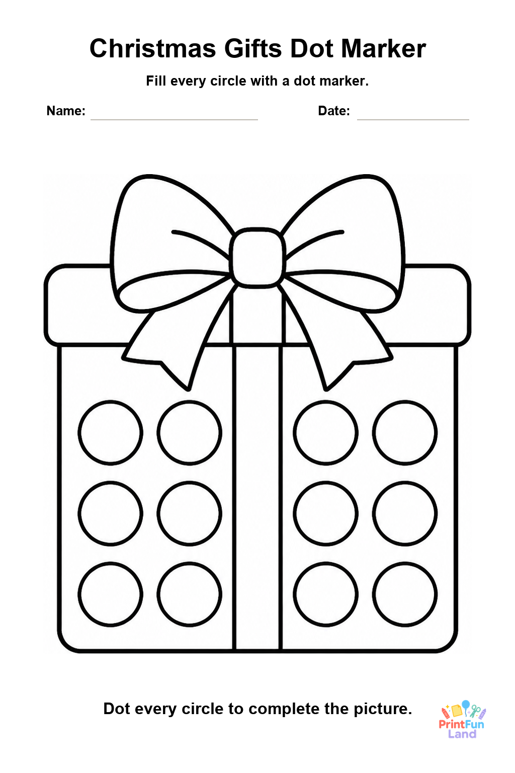 Christmas Gifts Dot Marker Pages for Preschoolers printable page 1