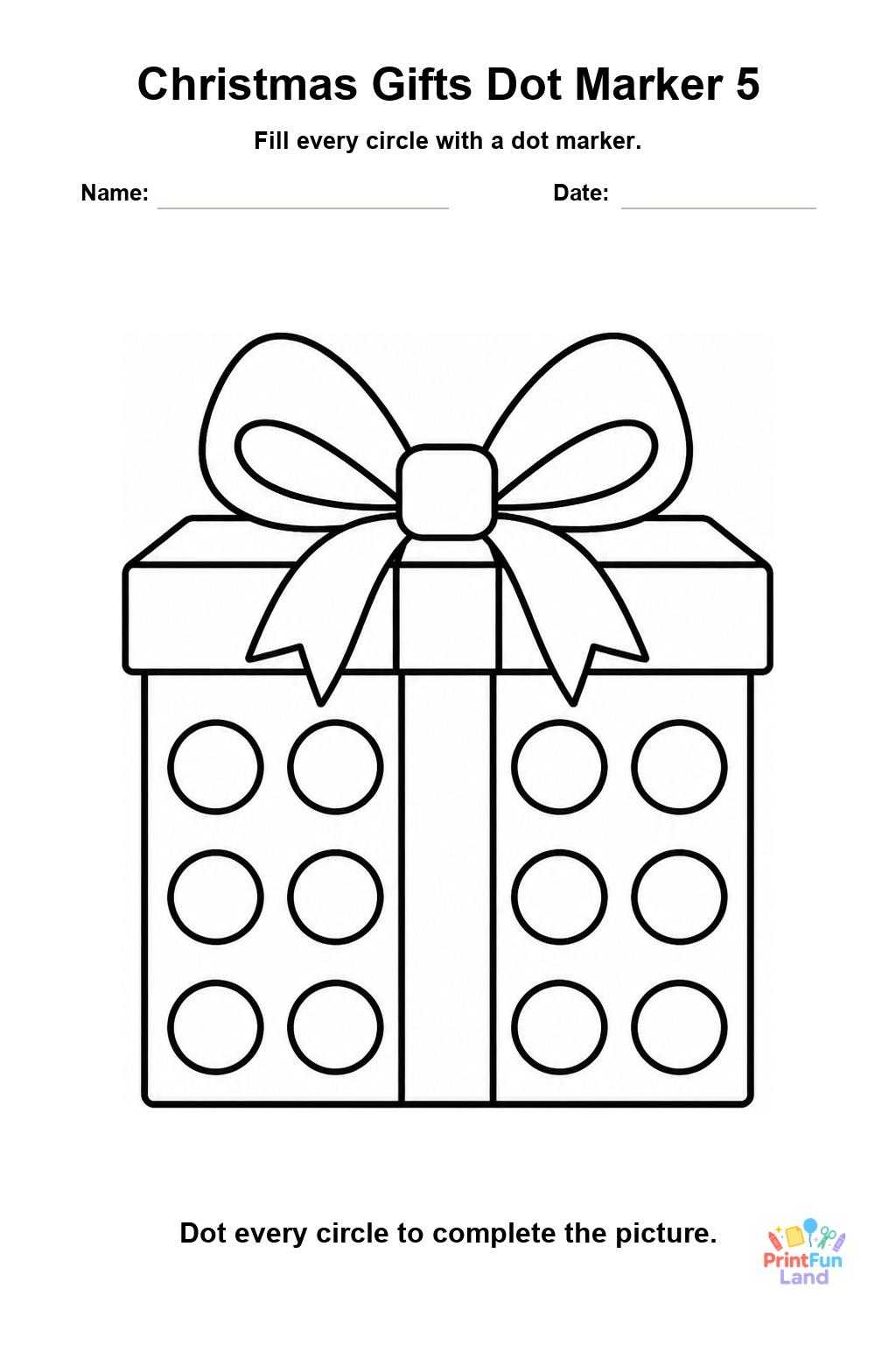 Christmas Gifts Dot Marker Pages for Preschoolers printable page 5