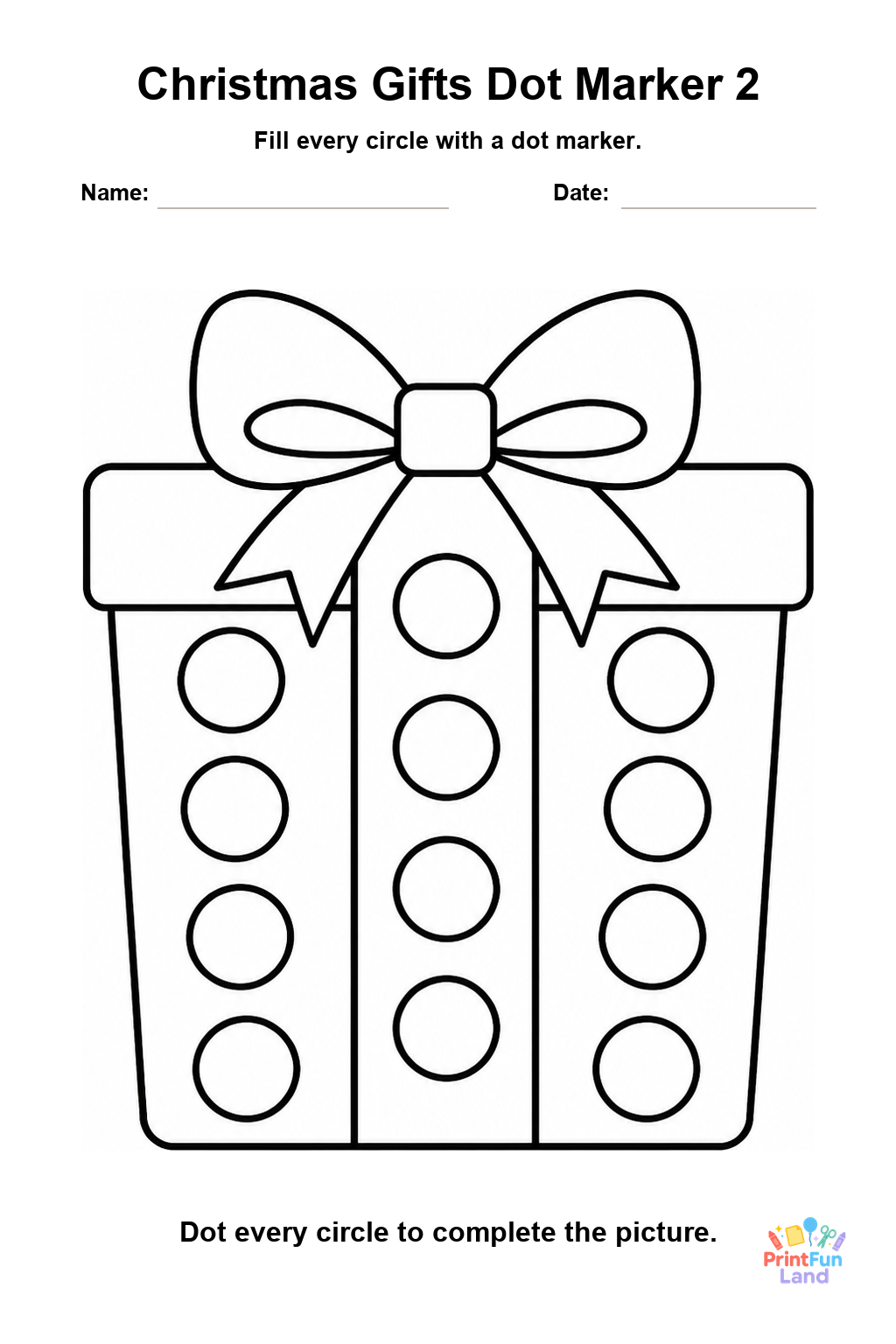 Christmas Gifts Dot Marker Pages for Preschoolers printable page 2